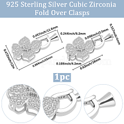1Pc 925 Sterling Silver Micro Pave Clear Cubic Zirconia Fold Over Clasps&nbsp;STER-BBC0008-45