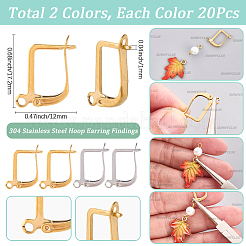 40Pcs 2 Colors 304 Stainless Steel Hoop Earring Findings&nbsp;STAS-SC0010-44