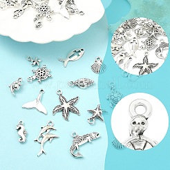 32Pcs 16 Styles Ocean Theme Tibetan Style Alloy Rhinestone Settings & Pendants&nbsp;FIND-YW0011-86