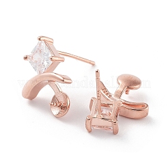 925 Sterling Silver with Cubic Zirconia Stud Earring Findings&nbsp;EJEW-B038-19RG