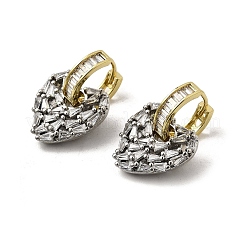 Brass Clear Cubic Zirconia Heart Hoop Earrings&nbsp;EJEW-L261-028GP