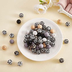 100Pcs 15mm Silicone Beads Cow Print Zebra Print Leopard Print Animal Print Silicone Beads Bulk for Keychain Bracelet Necklace DIY Crafting Making&nbsp;JX311A