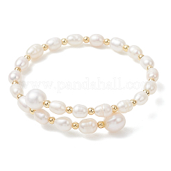 Natural Cultured Freshwater Pearl & Brass Beaded Bangles for Women&nbsp;BJEW-JB13341
