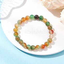 Round Natural Peacock Agate Beaded Stretch Bracelets&nbsp;BJEW-JB12650