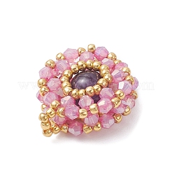 Natural Amethyst & Glass Seed Beaded Flat Round Pendants&nbsp;PALLOY-MZ00950-03