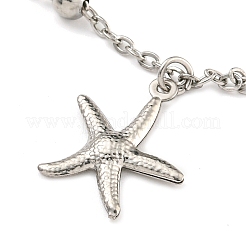 Tarnish Resistant Summer Beach 304 Stainless Steel Cable Chains Shell & Starfish Charm Bracelets&nbsp;BJEW-P334-07P