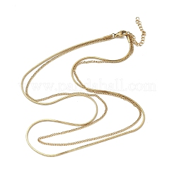 304 Stainless Steel Square Snake Chain Twisted Chain Double Layer Necklaces&nbsp;NJEW-S453-01G-B
