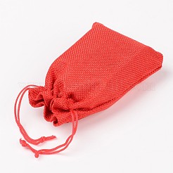 Polyester Imitation Burlap Packing Pouches Drawstring Bags&nbsp;X-ABAG-R004-14x10cm-01
