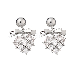 Brass Clear Cubic Zirconia Stud Earrings&nbsp;EJEW-D301-06P-04