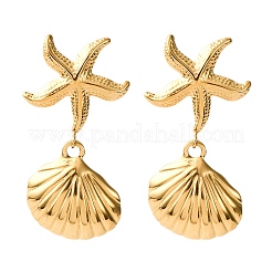 304 Stainless Steel Shell Shape with Starfish Shape Dangle Stud Earrings&nbsp;EJEW-Z135-02G-01