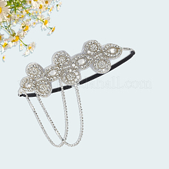 Flower Polyester Rhinestone and Alloy Plastic Pearl Tassel Chain Hair Accessories&nbsp;OHAR-WH20020-02S
