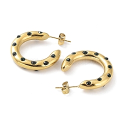 Real 18K Gold Plated 304 Stainless Steel Ring Stud Earrings with Rhinestone&nbsp;EJEW-L267-003G-02