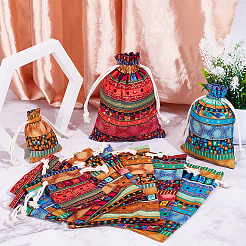 12Pcs 12 Styles Bohemian Rectangle Geometric Print Linenette Drawstring Bags&nbsp;ABAG-NB0001-89