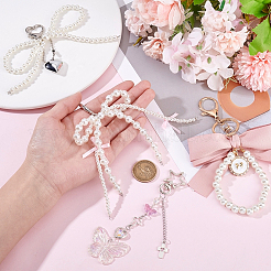 4Pcs 4 Styles Bowknot Alloy & Plastic Pearl & Acrylic Butterfly Pendant Decorations&nbsp;KEYC-GA0001-41