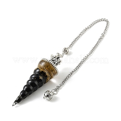 Resin Dowsing Pendulum Pendants with Natural Obsidian Chips inside and Iron Chain & Alloy Caps&nbsp;GG-CBAEAD2-01C