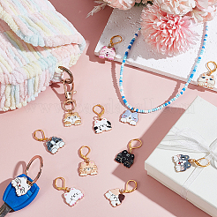 12Pcs 12 Styles Cat Shape Alloy Pendant Locking Stitch Markers with Brass Leverback Findings Clasps Stitch Marker&nbsp;HJEW-PH02053