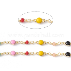 Handmade Eco-friendly Brass Enamel Flat Round Link Chain&nbsp;CHC-E025-22G