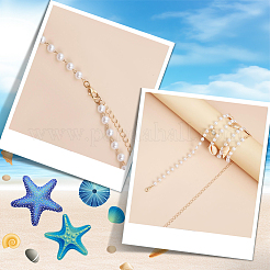 Natural Shell  and Iron Starfish Tassel Imitation Pearl Link Chain Waist Chains for Women&nbsp;AJEW-CP0011-35B