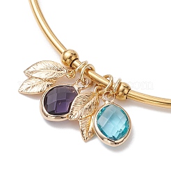 304 Stainless Steel Cuff Bangles with Brass Leaf Charms&nbsp;BJEW-JB10173