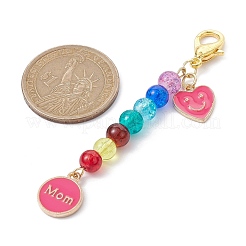 Mother's Day Flat Round with Word Mom & Heart Alloy Enamel Pendant Decorations&nbsp;HJEW-JM01510