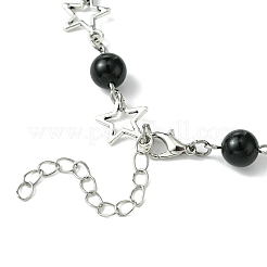 Star Alloy & Round Natural Eyeless Obsidian Link Chain Necklaces for Women&nbsp;NJEW-JN05135