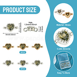 12Pcs 2 Colors Brass Pave Cubic Zirconia Heart Links Connector Charms&nbsp;KK-TA0003-48F