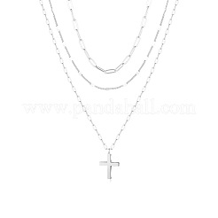 3Pcs Brass Paperclip Chain 3 Layer Pendant Necklaces for Women&nbsp;WGF7A64-06