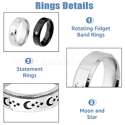 6Pcs 6 Styles Sun & Moon & Star 304 & 201 Stainless Steel Band Rings Set&nbsp;RJEW-FI0001-09