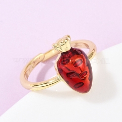 Brass Enamel Fruit Carrot Cuff Rings&nbsp;RJEW-C139-19F-G