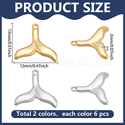 12Pcs 2 Colors Brass Fishtail Shape Charms&nbsp;KK-WR0001-68
