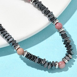Natural Rodonite & Non-magnetic Synthetic Hematite Beaded Bracelets for Women&nbsp;BJEW-Z148-03P-03