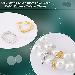 2Pcs 2 Colors Rhodium Plated 925 Sterling Silver Micro Pave Clear Cubic Zirconia Twister Clasps&nbsp;FIND-PH0018-35A