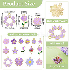 60Pcs 15 Styles Light Gold Alloy Enamel Pendants&nbsp;ENAM-TA0004-01
