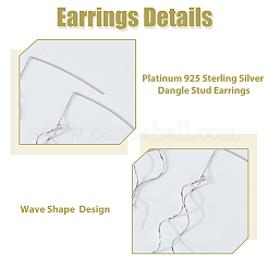 1 Pair Wave Shape 925 Sterling Silver Dangle Stud Earrings&nbsp;EJEW-HS0001-32P