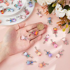36Pcs 6 Colors Heart Angel Alloy & Acrylic Pendant Decorations&nbsp;HJEW-FH00116