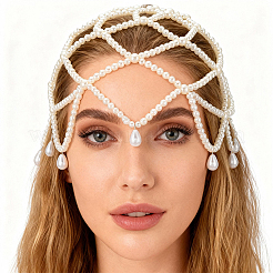 Imitation Pearl Alloy Mesh Headpiece Cap&nbsp;AJEW-WH20072-47