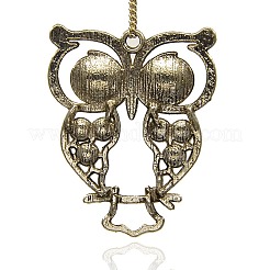 Antique Silver Alloy Rhinestone Owl Large Pendants&nbsp;ALRI-J005-01AS
