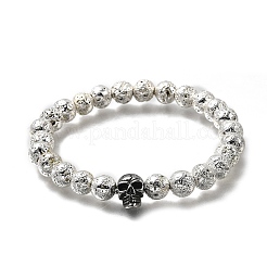 3Pcs 3 Colors Halloween Dyed & Electroplated Natural Lava Rock Round Beads Stretch Bracelets for Men&nbsp;BJEW-JB12332