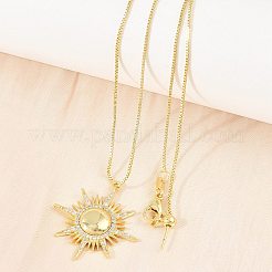 Brass Micro Pave Clear Cubic Zirconia Sun Pendant Adjustable Slider Necklaces&nbsp;KK-CBA4547-05G
