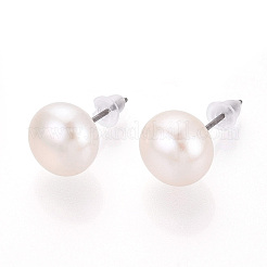 Natural Pearl Stud Earrings&nbsp;PEAR-N020-09B-01