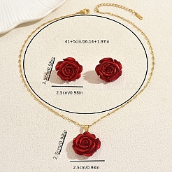 Elegant Iron Resin Rose Flower Stud Earrings & Pendant Necklaces Sets for Women&nbsp;ZC5626