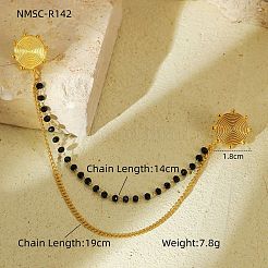 304 Stainless Steel Pave Clear Cubic Zirconia & Dyed Black Stone Vortex Hanging Chain Brooch&nbsp;JEWB-S021-08G