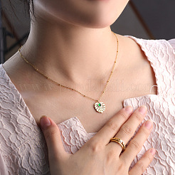 304 Stainless Steel Glass Leaf Pendant Satellite Chain Necklaces for Women&nbsp;WG6ADB0-01