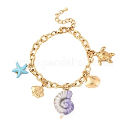 Turtle & Fish 304 Stainless Steel Charm Bracelets for Women&nbsp;BJEW-F516-02G