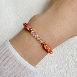 Dyed Synthetic Imperial Jasper Cuboid & Faceted Rondelle Dyed White Jade & Round Brass Beaded Stretch Bracelets&nbsp;QY8342-9