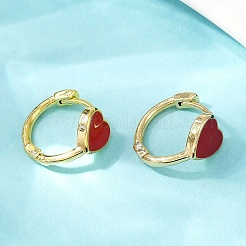 Heart Brass Enamel Hoop Earrings&nbsp;EJEW-S277-03G