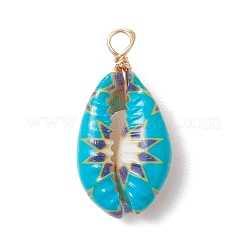 Printed Natural Cowrie Shell Pendants&nbsp;PALLOY-JF03991