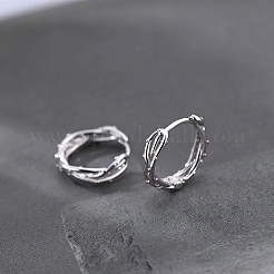 Anti-Tarnish Twisted Rhodium Plated 925 Sterling Silver Small Huggie Hoop Earrings&nbsp;EJEW-I260-37P