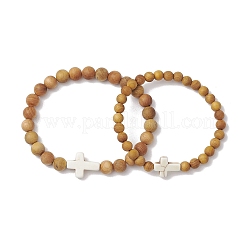 2Pcs Wood Beads Stretch Bracelets for Couple&nbsp;BJEW-JB11305-03