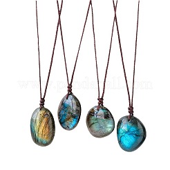 Nuggets Natural Labradorite Pendant Adjustable Cord Necklaces&nbsp;FS-WG568C8-01